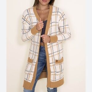 Simply Southern XL Cozy Long Cardigan Sweater Duster beige plaid Preppy